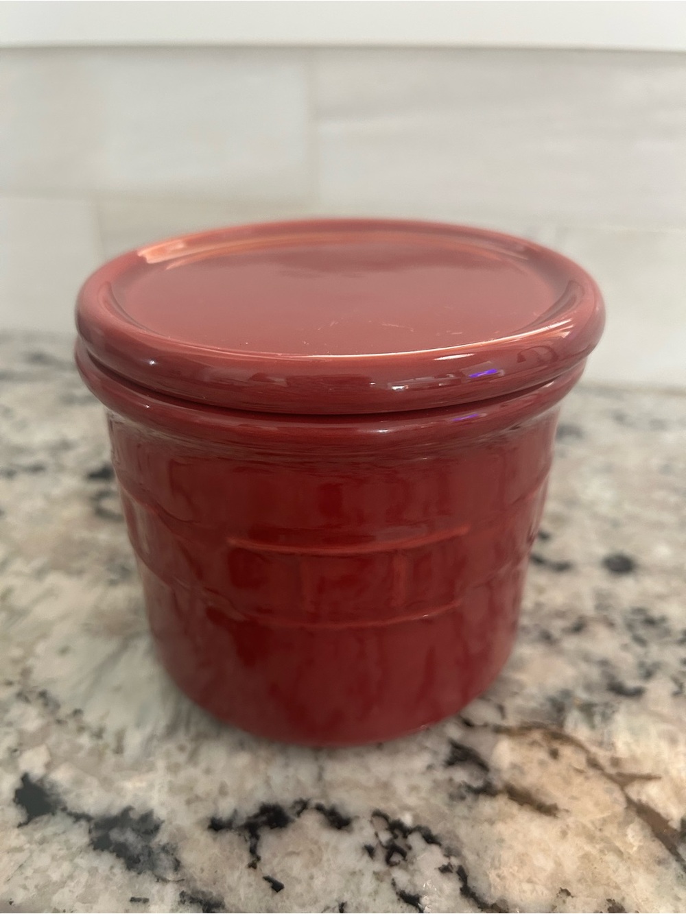 Longaberger Red Ceramic Canister with Lid